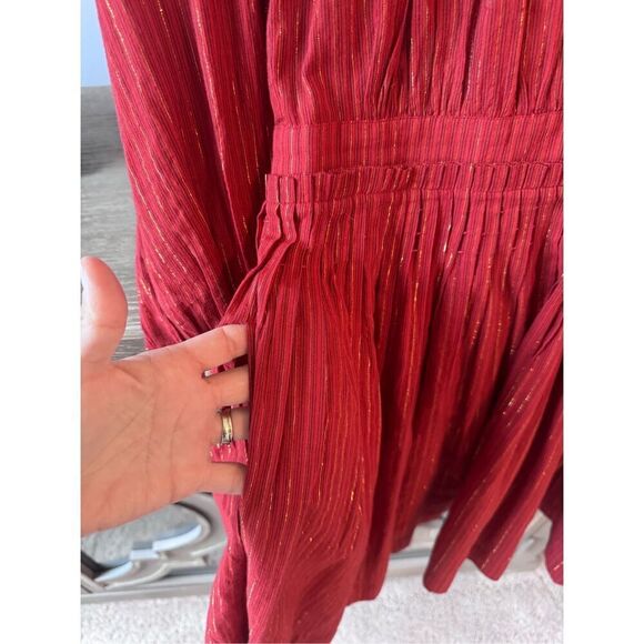 Ulla Johnson Rory Metallic Cotton Long Sleeve Mini Dress Ruby Red Size 4 - Picture 7 of 13